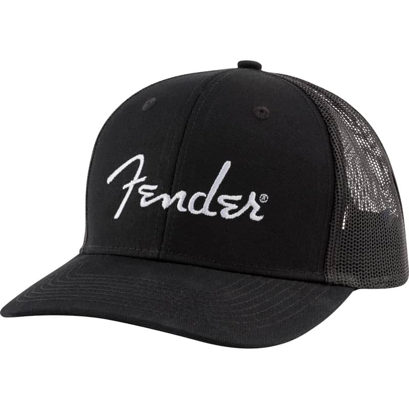 Fender Silver Thread Logo Snapback Trucker Hat, Black, One Size Fits Most image 1