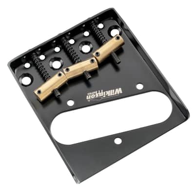 Wilkinson M Series 54mm Vintage “Ashtray” Tele Bridge — 3 Compensated Brass Saddles, Top-Load & String-Through - Black image 2