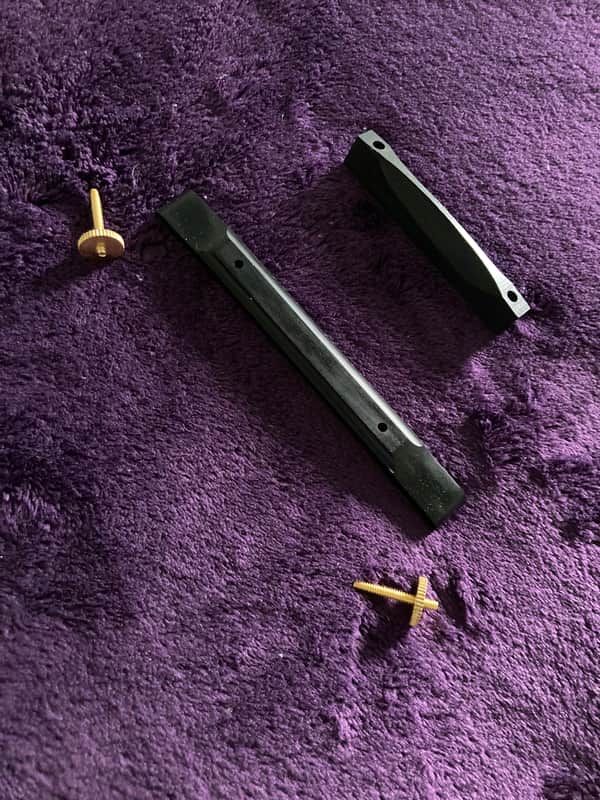 NOS-Gibson Ebony Archtop/Carved Top Bridge Base & Saddle Assemly 1970-80’s - Polished Grade #1 Ebony w/ Gold Hardware image 1