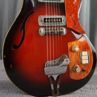Vintage 1960s Teisco Semi-Hollow Electric Guitar Sunburst MIJ Gold Foil Pickups w/ Case – Refret image 1