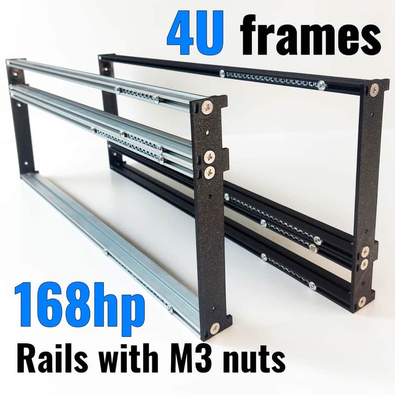 4U (3U+1U) 168HP Eurorack Rails Kit with Brackets & M3 nuts (Black / Silver) image 1