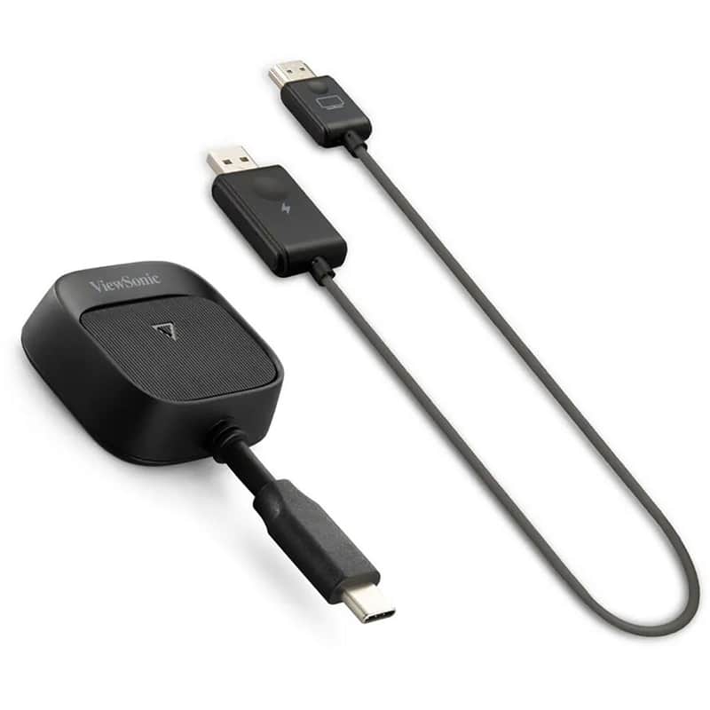 ViewSonic ViewShare WPD-900E Wireless Presentation System, RX with 802.11n (1T1R) + USB 2.0; TX with USB-C and up to 60W PD power input. Black image 1
