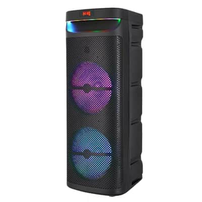Portable Dual 10” Woofers PA Speaker for Musicians – Bluetooth, Light Show & Microphone image 3