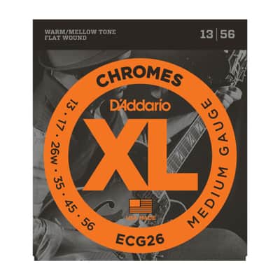 D'Addario ECG26 Chromes Electric Guitar Strings, Flat Wound, Medium, 13-56 image 1