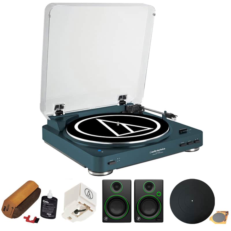 Audio-Technica Fully Automatic Wireless Belt-Drive Stereo Turntable - Navy w/ Monitors Bundle image 1