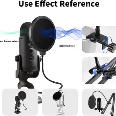 Professional Pop Filter,6" Mic Pop Filter,Dual Layered Studio Pop Filter Mask Shield with C-Clamp,360° Gooseneck Clip Stabilizing Arm For Microphone,Boom Arm,Stands (Pop Filter Only) image 2