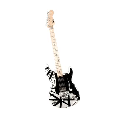 EVH Striped Series Stratocaster Electric Guitar - White with Black Stripes image 2