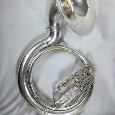 King 2350 BBb Satin Silver Sousaphone - complete overhaul with case, neck, and bits image 4