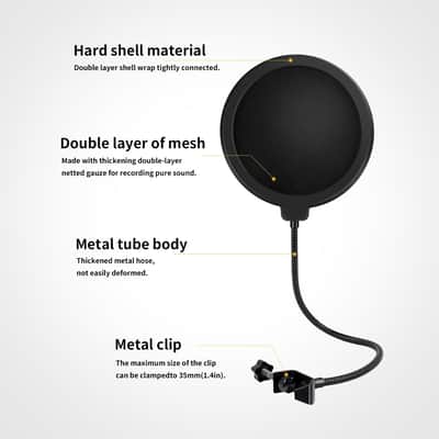 Professional Pop Filter,6" Mic Pop Filter,Dual Layered Studio Pop Filter Mask Shield with C-Clamp,360° Gooseneck Clip Stabilizing Arm For Microphone,Boom Arm,Stands (Pop Filter Only) image 4