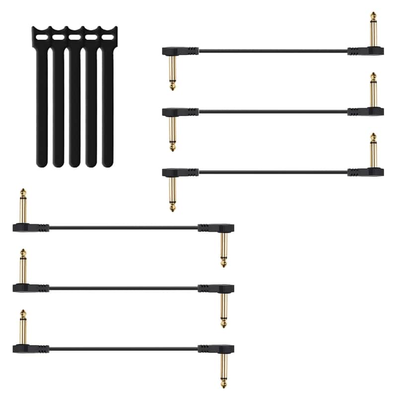 12-Inch Flat Guitar Patch Cables 6 Pack, S-Shape Ultra-Thin 6.35mm Right-Angle Guitar Effects Pedal Board Patch Flat Cord,Thin-Type Save More Space Pedal Board Cables Gold Plated Connector 1/4 1/4"TS image 1