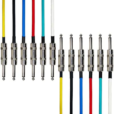 Audio 1/4-Inch TS Patch Guitar& Bass Amp Cables - Metal Connectors, OFC Copper Wire | TS 1/4" Mono Guitar Cables| Male to Male 3ft Multicolor Instrument Patch Cords (3ft - 6 Pack) image 1
