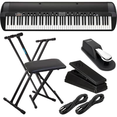 Korg SV-2 88-Key Vintage Piano, Moog EP-3, Sustain Pedal, Keyboard Stand and Bench, (2) 1/4 Cables Bundle