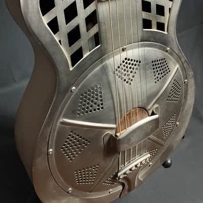 Republic Highway 61 Standard Cutaway Steel Body Resonator Guitar Antique Steel image 5