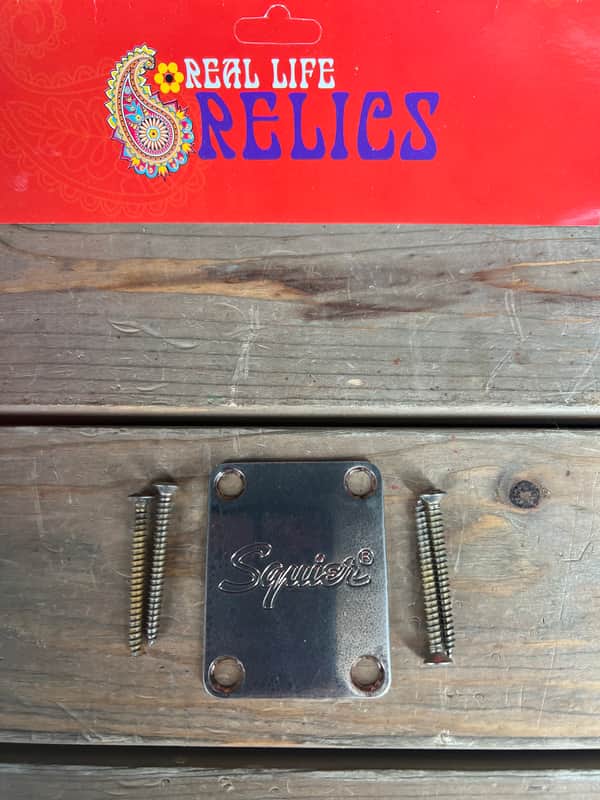 Real Life Relics Fender® Squire Replacement Aged Nickel Neck Plate With Screws   [B4] image 1