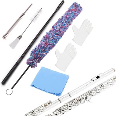 Flute Cleaner Care Cleaning Kit, Flute Cleaning Cotton Cleaning Brush, Flute Cleaning Swabs, Double End Dust Brush, Flute Cleaning Rod, Screwdriver for Flute Repairing, Cotton Gloves, Cleaning Cloth image 1