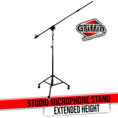 GRIFFIN 11FT Tall Rolling Mic Boom Stand (Extended XHeight Edition) with Telescopic Arm & Tripod Base – Studio Microphone Wheeled Stand for Overhead Drums, Choir, Vocal Recording
