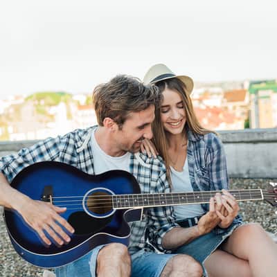 Glarry GMB101 4 string Electric Acoustic Bass Guitar w/ 4-Band Equalizer EQ-7545R 2020s - Blue image 8