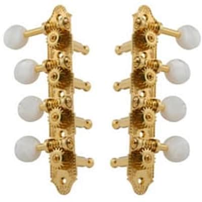 Grover Vintage Style F Professional Mandolin Machine Heads 4 per side Gold with Pearloid Buttons image 1