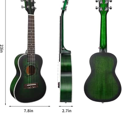 23 inches Ukulele Uku Beginner Kids and Adult Student Travel Wooden Concert Mahogany Ukelele Kits with Tuner Gig Bag Strap Carbon Nylon String Picks Cloth Gift Choice (Green) image 2