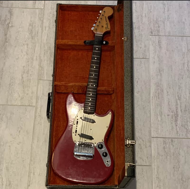 1968 Fender Mustang Dakota Red All Original Electric Guitar F-Stamped w/ OHSC Slab Body image 1