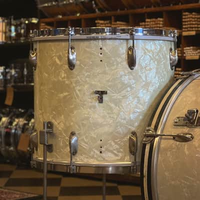 VINTAGE 1937-1938 WFL Zephyr Lug Drum Set in White Marine Pearl - 12x22, 8x12 14x16 image 3