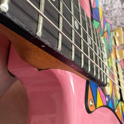 1 of 1 Custom Pink Strat Style HSS Electric Guitar w/ Hand Painted Pickgaurd image 5
