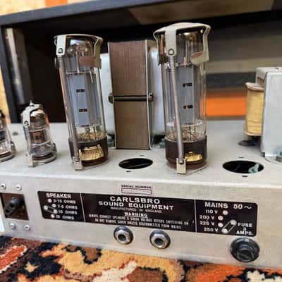 Immagine Vintage 1960s Carlsbro CS60 PA Valve Guitar Amplifier Head w/ Lay Down TF - 12
