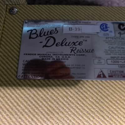 Fender Blues Deluxe Reissue 2-Channel 40-Watt 1x12" Guitar Combo 2005 - Present - Tweed image 4