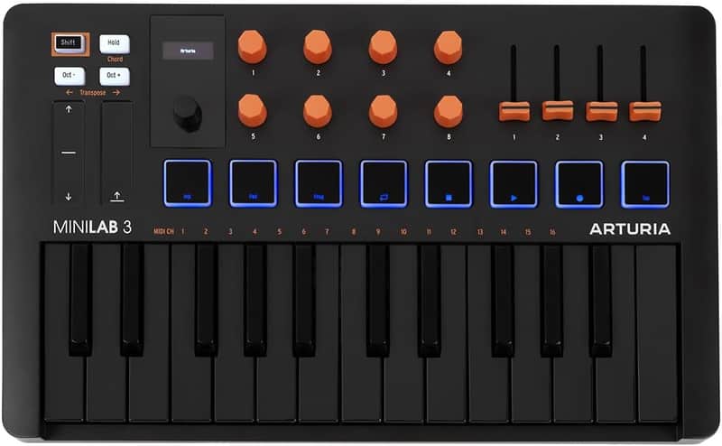 Arturia MiniLab 3 25 Slim-key Controller - Black/Orange image 1