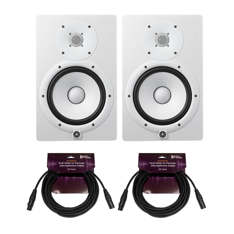 Yamaha HS8 8 Inch Powered White Studio Monitor 2 Pack with 2x Cable Bundle image 1