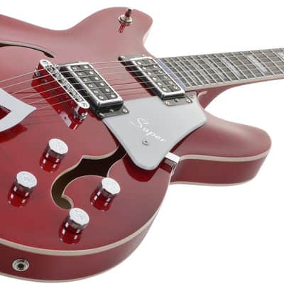 Hagstrom HSSUVIK04 Electric Guitar, Super Viking , Wild Cherry Transparent Flame image 2