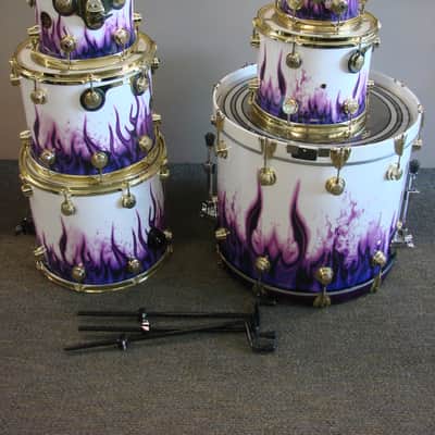 DW Drums Collector's Custom Ordered USA 6pc Drum Kit White & Purple Flames image 1