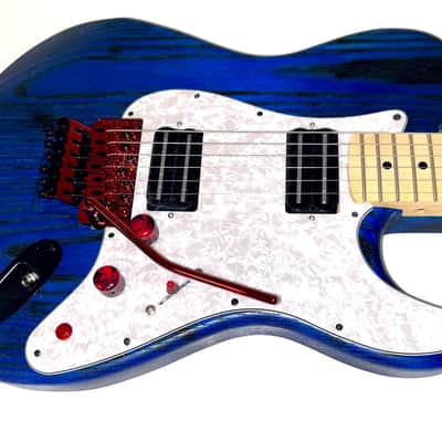 Hot rod, custom blue Hybrid Telecaster style guitar, Floyd rose, coil split image 3