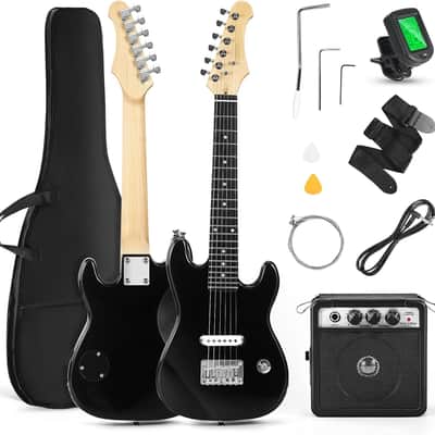 30 Inch Kids Electric Guitar Beginner Kits ST Style Mini Electric Guitar withAmp,Bag,Tuner, Picks, Cable, Strap, Strings (Black) image 1