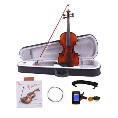 Gifts- 4/4 Classic Solid Wood Violin Case Bow Violin with Strings Rosin Shoulder Rest Electronic Tuner XH image 5