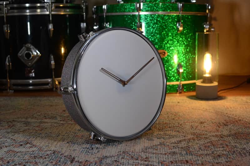 Wall Hanging 12" Drum Clock - Non-ticking - Silver Sparkle image 1