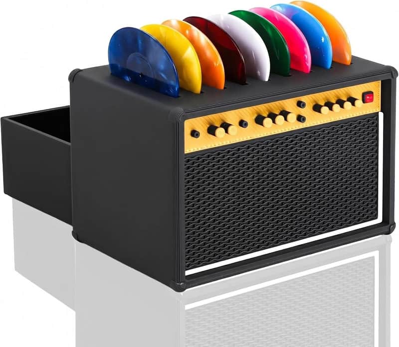 Guitar Picks Holder Box, Amp Speaker Styled Pick Holder with 5 Celluloid Guitar Picks, Guitar Pick Display Holder Pick Storage Box Set for Guitar Players image 1