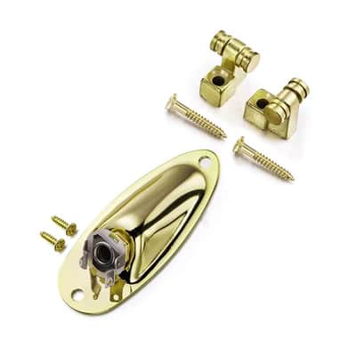 Gold Set Guitar Stratocaster Strat Style Jack Plate, String Retainers Roller Trees, Neck Plate image 3