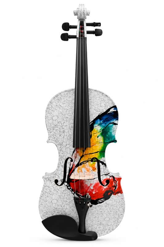 Geneva Butterfly Visual Art 4/4 Electric Violin – Floral & Colorful Design, Passive Pickup w/ Case & Bow image 1
