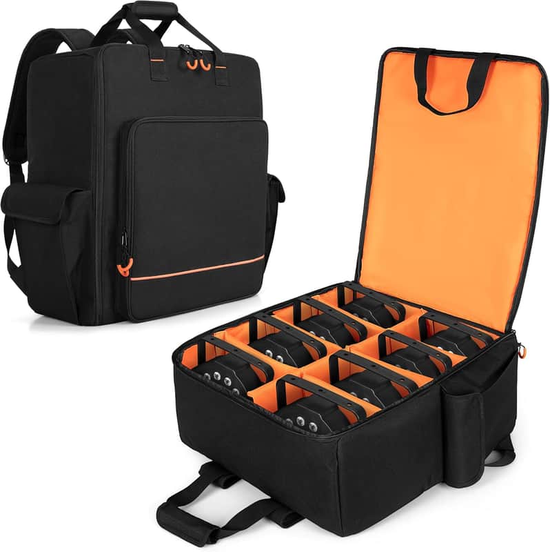 Padded Par Light Bag (Backpack) Fits 8 Par Lights, Par Lights Case with Inner Divider and Accessory Pockets, Black image 1