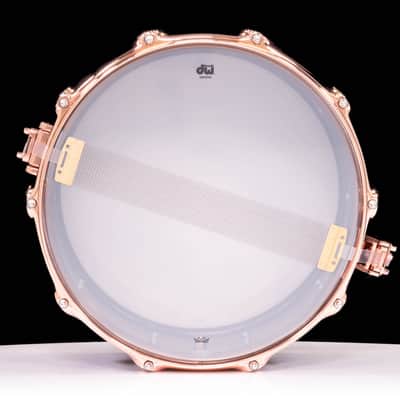DW Collector's 6.5x14 Satin Black over Brass Snare - Copper Hardware image 6