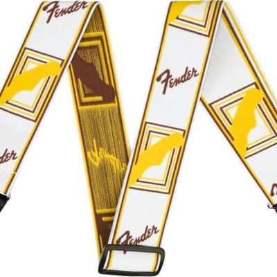 099-0686-005 Genuine Fender® Weighless 2" Monogrammed Elastic Strap White/Brown/Yellow