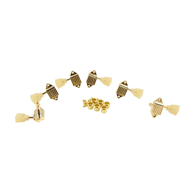 Kluson Waffleback 3+3 Tuning Machines Pearloid Keystone Button Gold image 1
