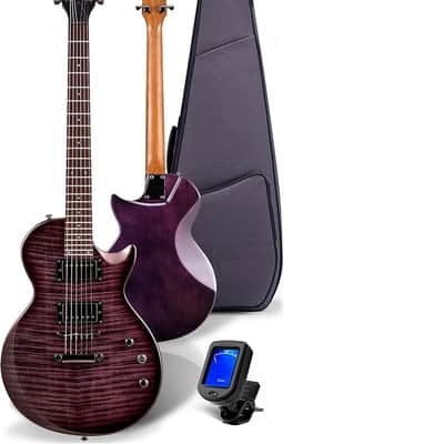 Electric Guitar Kit Roasted Maple Neck, Dual Humbucker Pickups, Luminous Position Markers, Flame Maple Graphic Top, Beginner Guitar with Gig Bag, Strap, Picks, Lesson Book, Violet Venom image 1