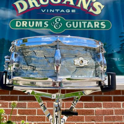 1960s Camco Oaklawn 5x14 Tuxedo Snare Drum Sky Blue Pearl 4 Ply image 11
