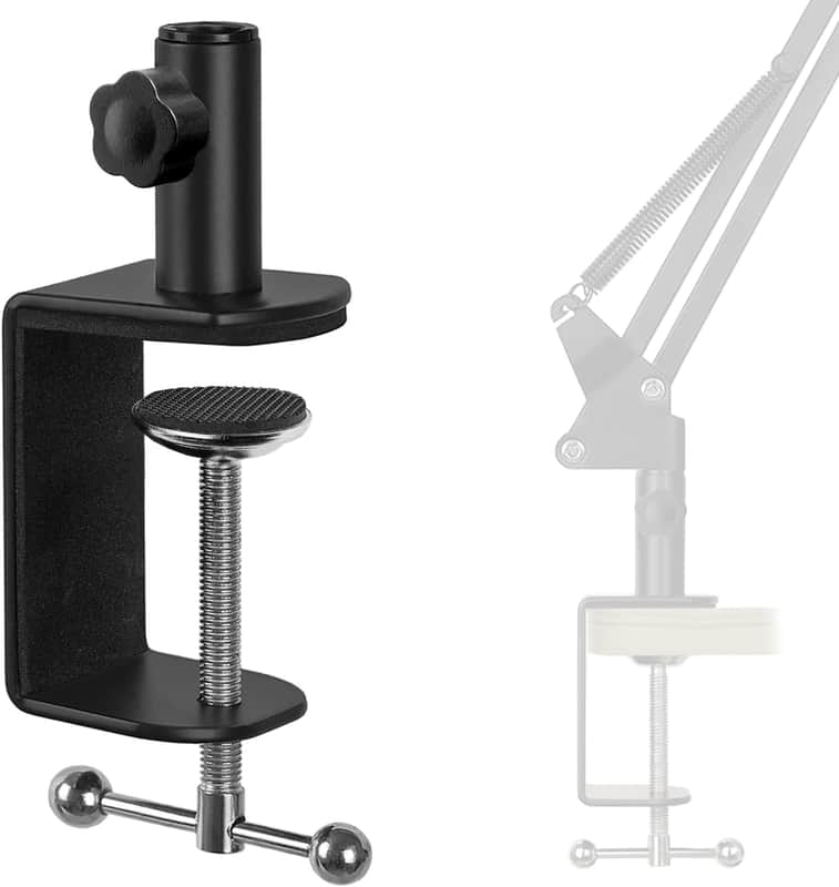 Heavy Duty Metal Table Mount Clamp, Metal Desk Clamp for Mic Boom Arm Stand Adjustable Mic C Clamp Can be Mounted Against the Wall, Fits up to 2.24"/5.7cm Desktop Thickness image 1