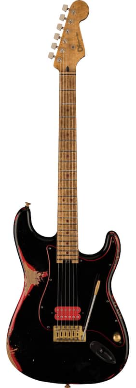 CHARVEL Custom Shop Nirtro Relic Hot Rod Super Statocaster, Black over Fiesta Red image 1