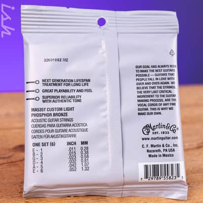 Martin MA535T 11-52 Custom Light Authentic Acoustic Lifespan 2.0 Treated 92/8 Phosphor Bronze Guitar Strings image 2