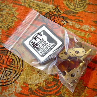 1930s-1940s Kluson Tuners for Gibson Vega Kay Archtop Jazz Guitar Gold with Amber Buttons Authentic Vintage image 9