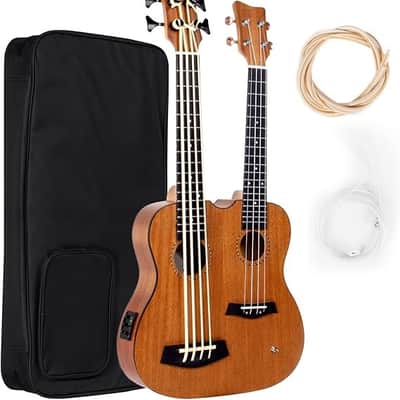 28 Inch Double Necks Ukelele Custom-made Headstock Full Mahogany 4 Strings Uke & 4 String Bass with Gig Bag image 1